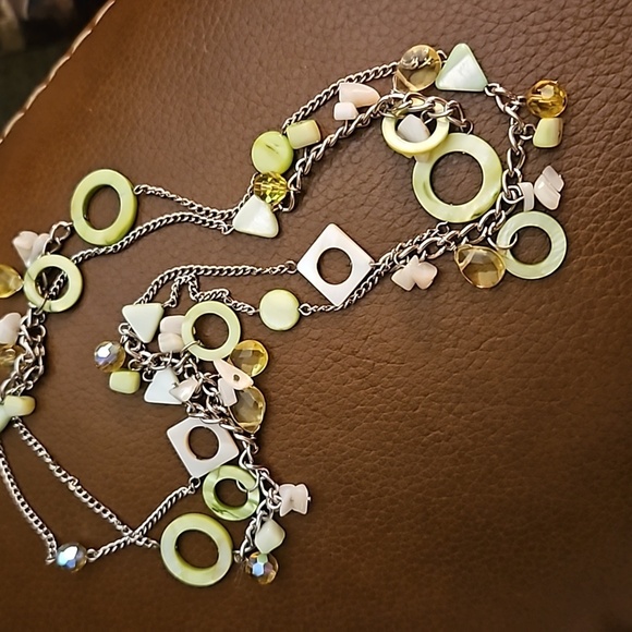 Vintage 1990s Geometric Shell Beaded Long Chain Sweater Necklace - Picture 2 of 7